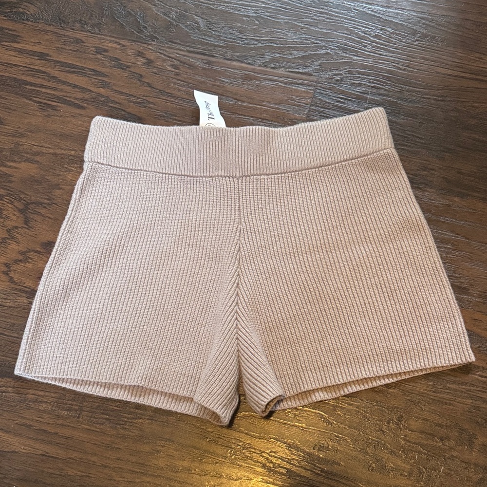 High-Waist Ribbed Knit Shorts in Light Beige, New, Sz M